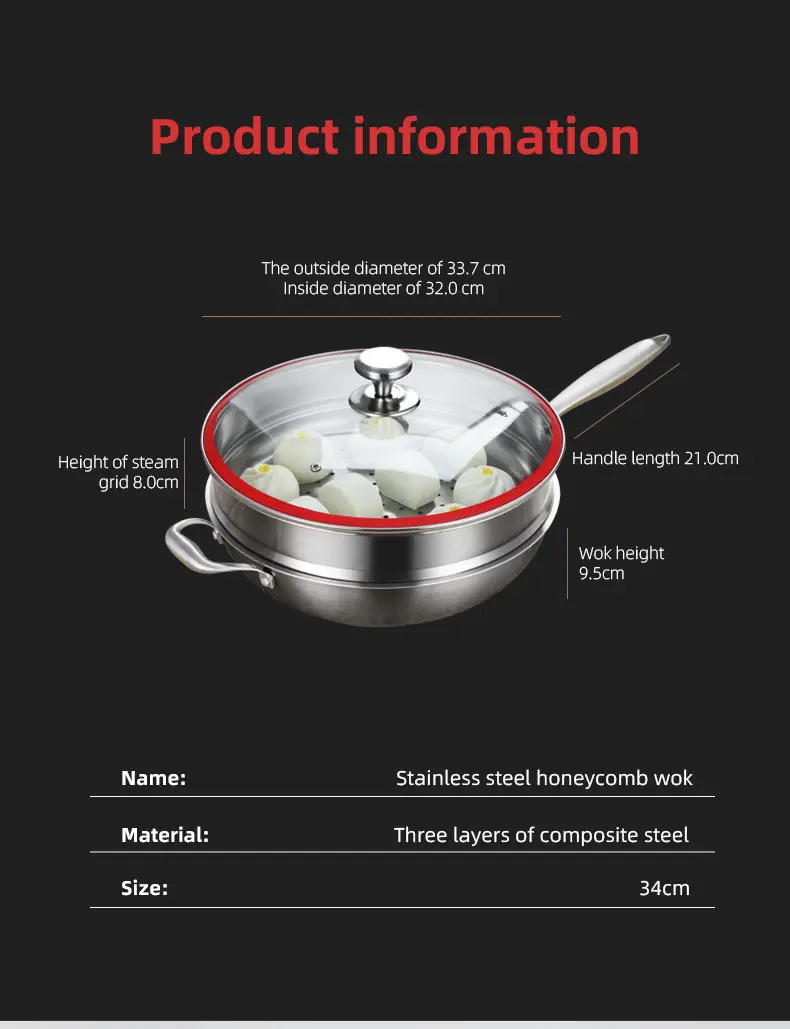 Non-stick tri ply stainless steel wok details (1)