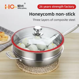 Wholesale Non-Stick Tri Ply Stainless Steel Wok with Steamer and Lid — Hengguang Cookware Manufacturer