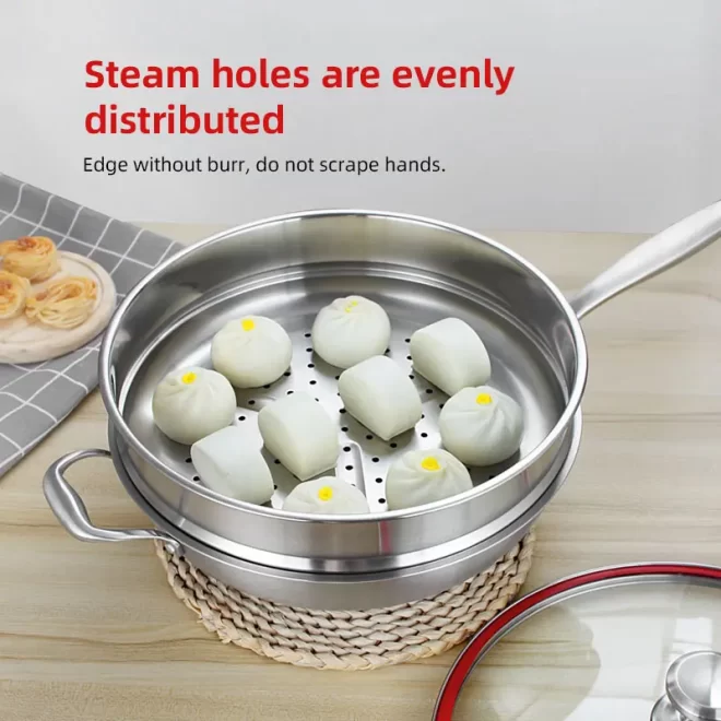Wholesale non-stick tri ply stainless steel wok with steamer (3)