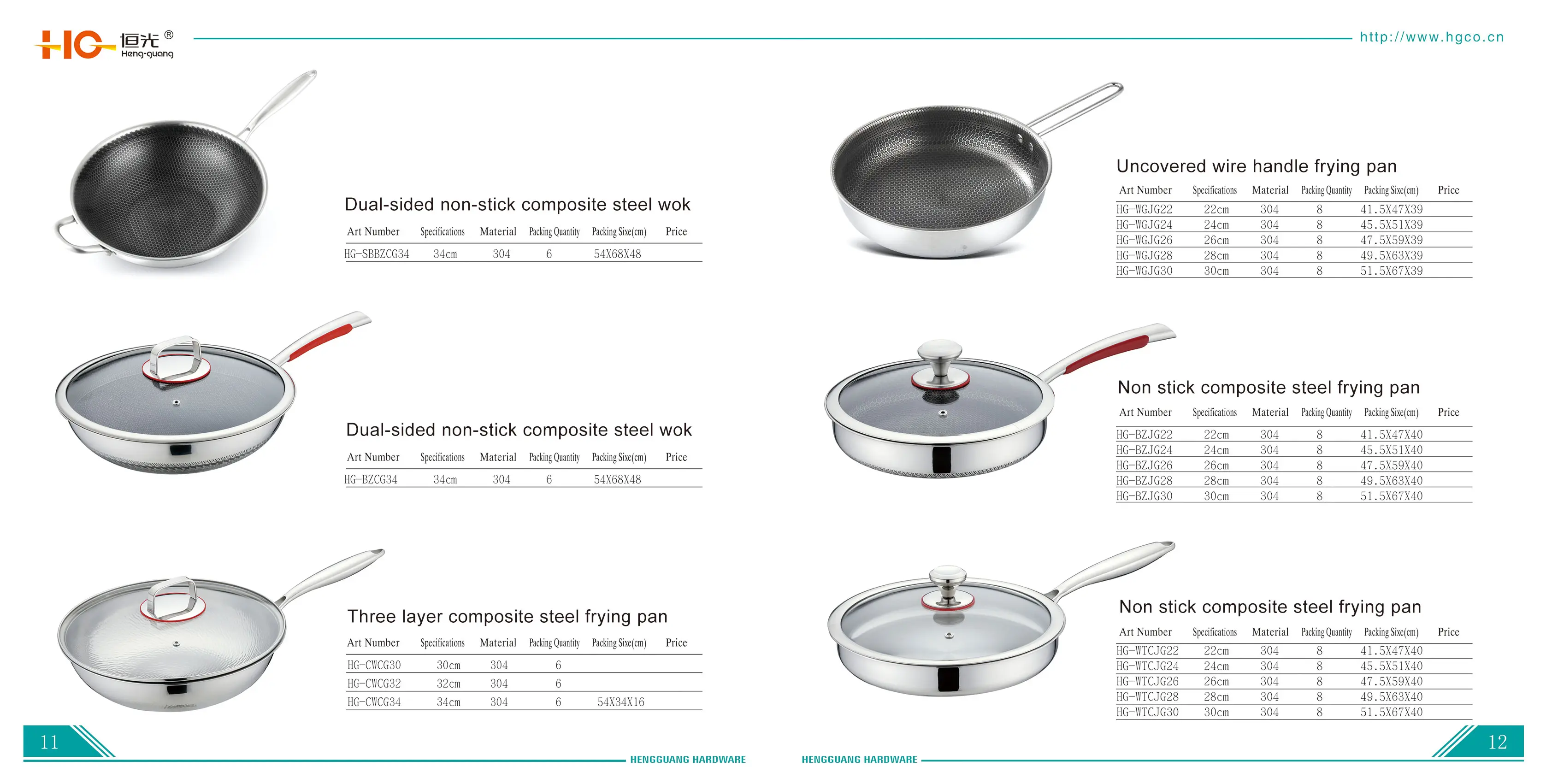 Skillets and wok series parameters