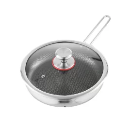 Wholesale Stainless Steel Honeycomb Non-Stick Frying Pans with Wire Handle and Glass Lid