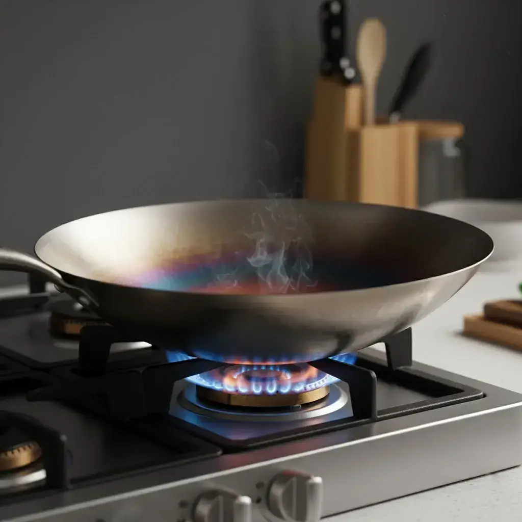 Горячее пятно на нагретой титановой посуде